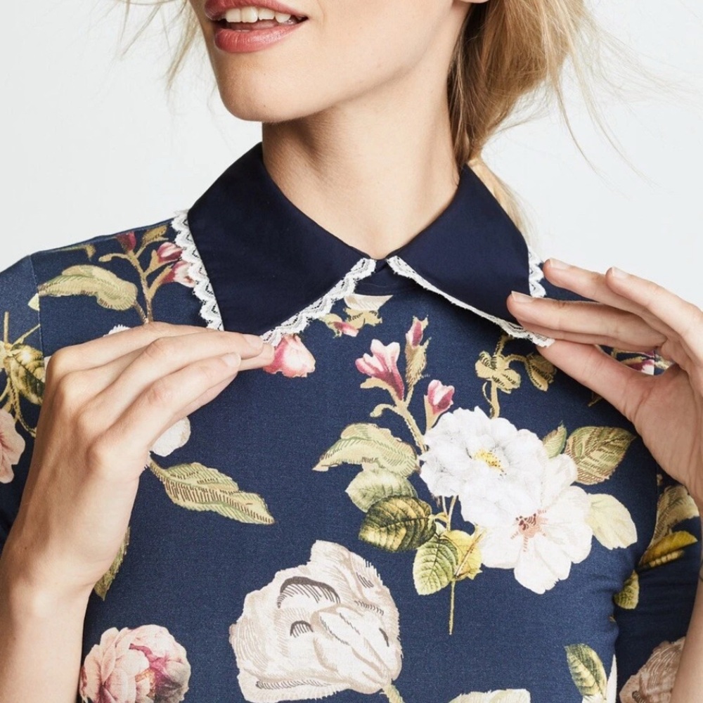 Alice + Olivia Pink and Yellow Sheath Dress Short Sleeve Crew Neck
